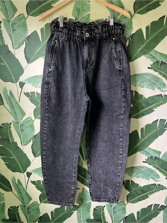 Zara Denim - Zara High Rise Paperbag Barrel Jeans Faded Black Womens 6